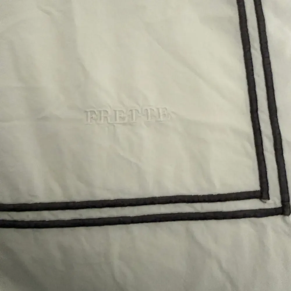 FRETTE Classic Duvet Crisp White Cotton Percale with Gray Embroidered Trim King
